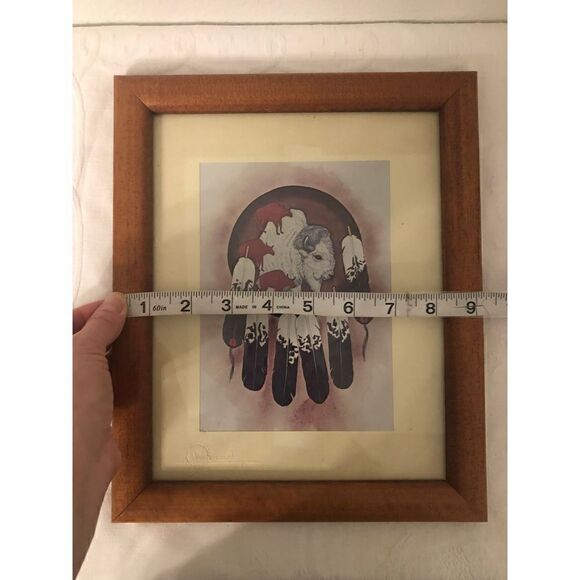 5/$15 SALE Wintercount Native American Framed Buffalo Bison Feather Wood Decor - Picture 11 of 12